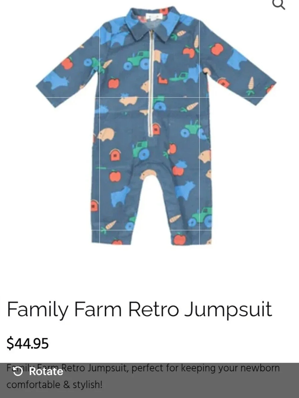 Family Farm Retro Baby Jumpsuit - Navy with Colorful Farm Prints